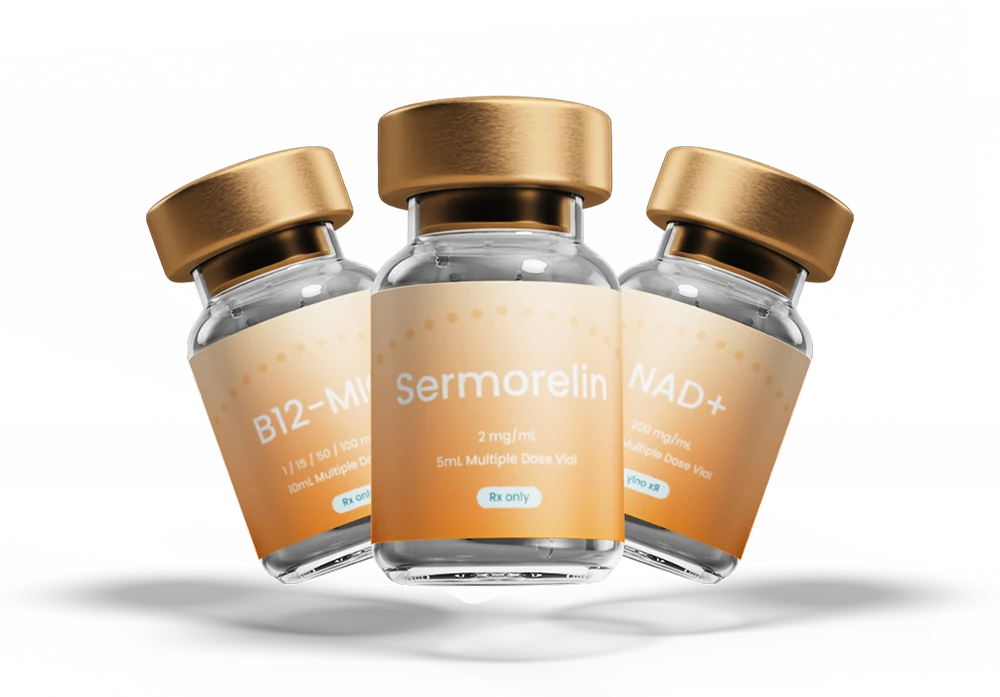 Sermorelin, NAD+ and B12-MIC treatment vials